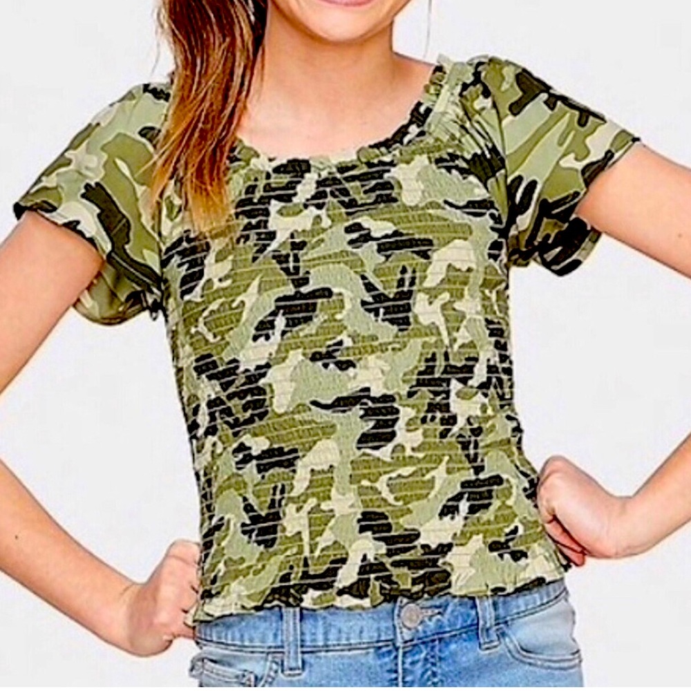 Justice Camo smocked top